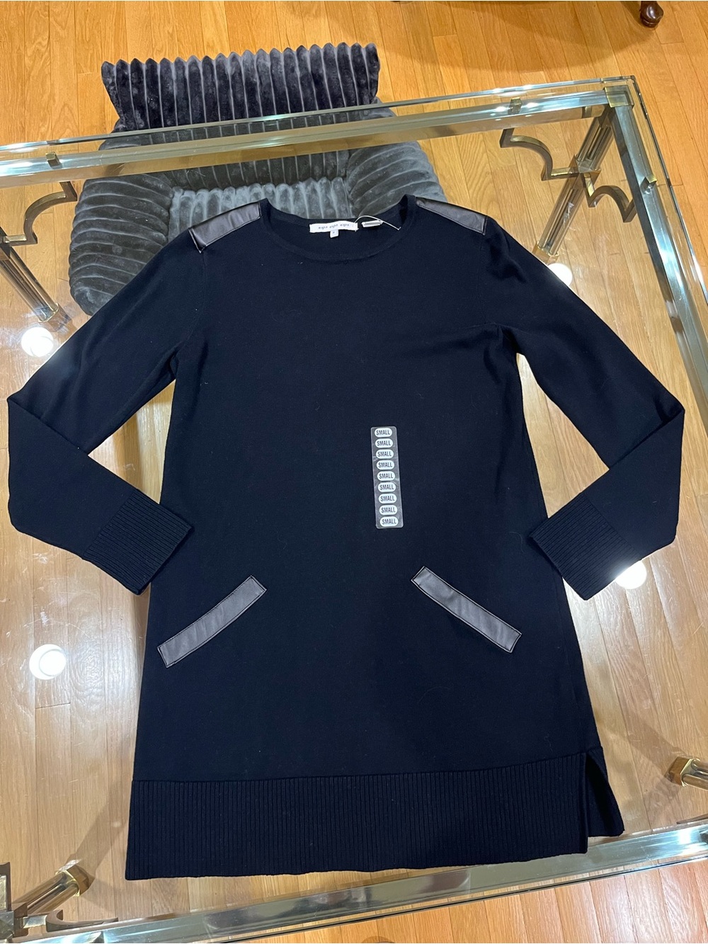eight eight eight Black Long Sleeve Knit Dress with Faux Leather Trim